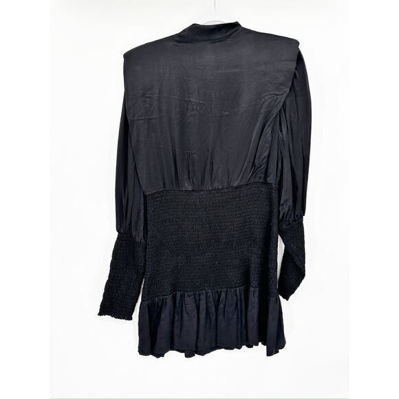 Farm Rio Black Heart Neckline Smocked Long Sleeve Mini Dress Size S - Picture 5 of 8